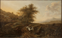 Landscape with hunters by Dirk Stoop