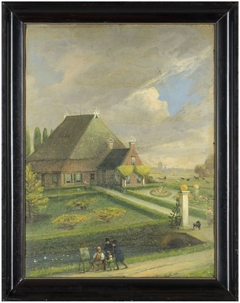 Landschap met kop-romp-type boerderij, vermoedelijk gelegen aan de Lekkumerweg onder Leeuwarden by Otto de Boer