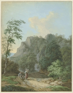 Landschap met zittende man en staande vrouw by Unknown Artist