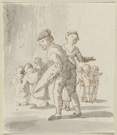Man en vrouw met groep van zes kinderen by Unknown Artist