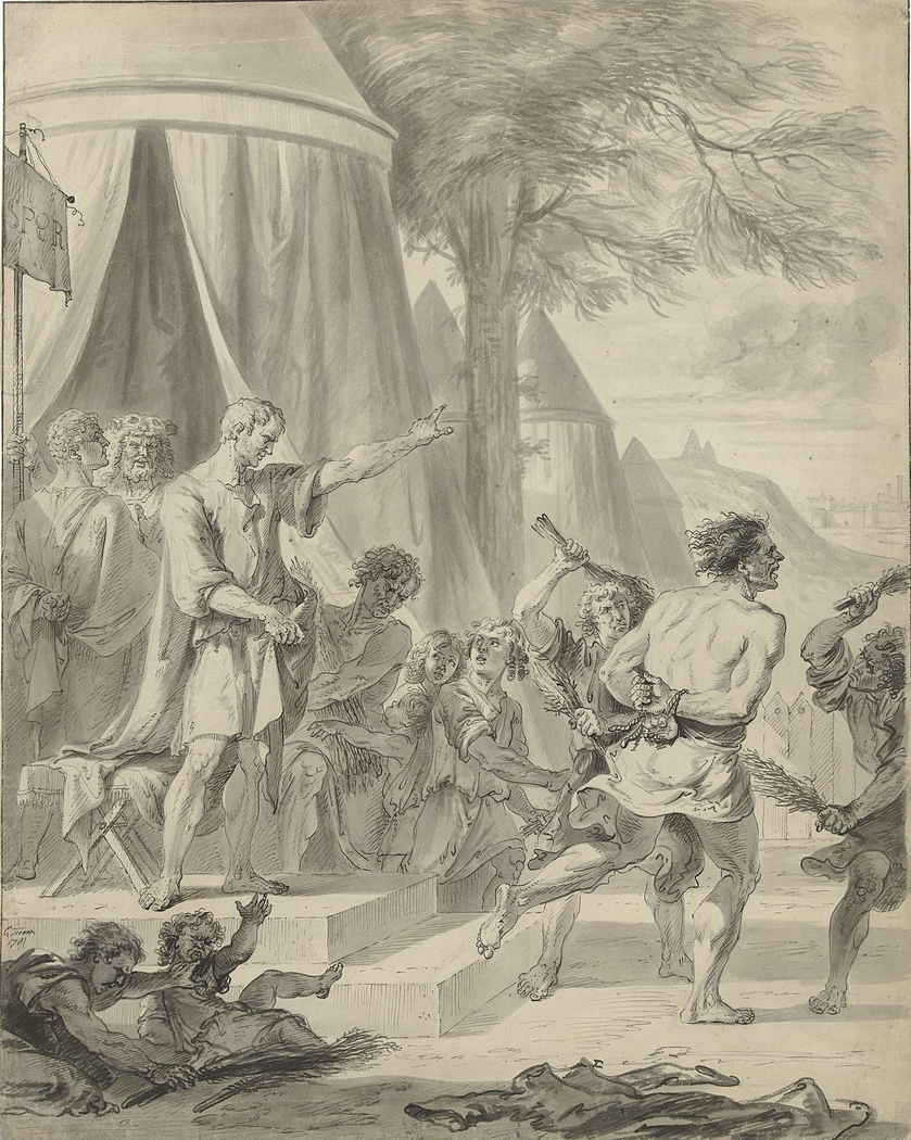 Marcus Furius Camillus laat de schoolmeester van de Falerii door diens leerlingen geselen
