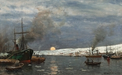 Moonlight in the Harbor by Berndt Lindholm