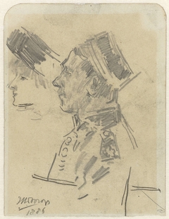 Officier van het Indische leger en het profiel van een dame met een hoed by Jan Toorop