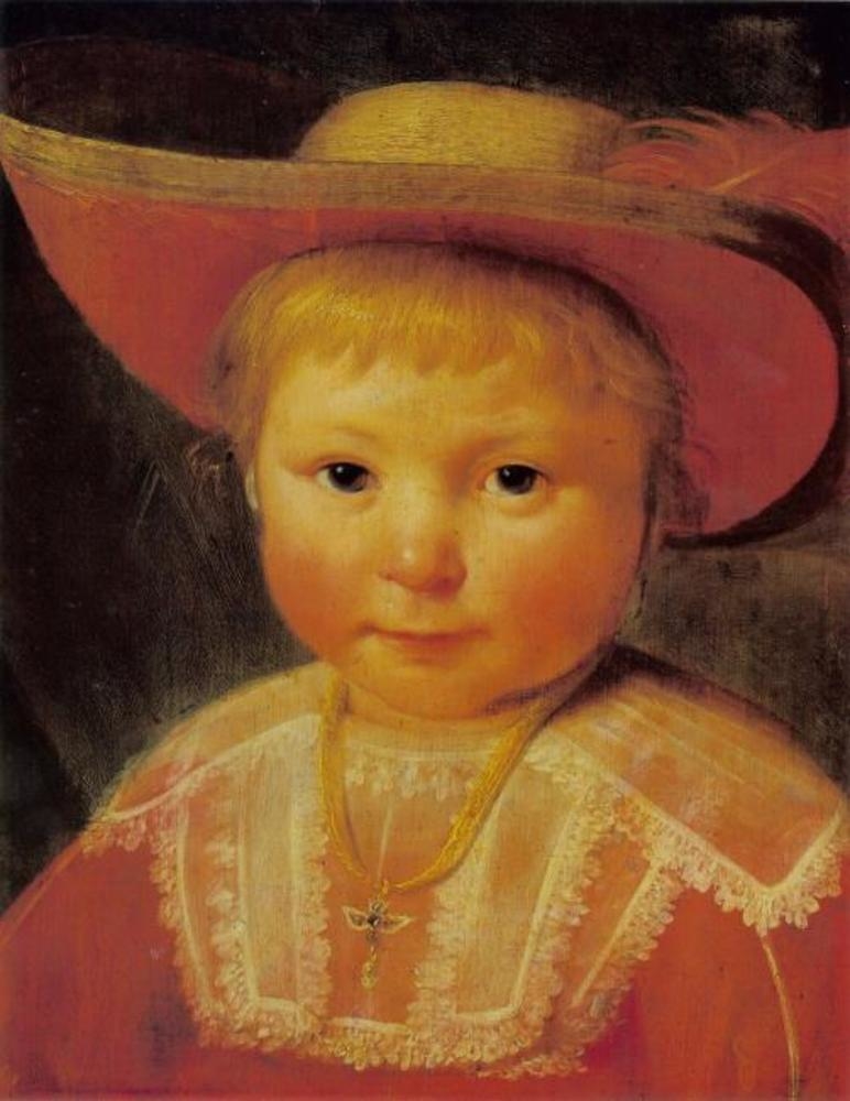 Portrait of a Child with a Red Lined Straw Hat