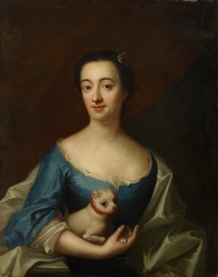 Portrait with a lady with lapdog by Johan Henrik Scheffel