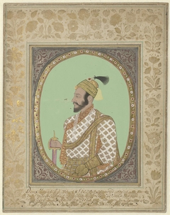 Portret van Maratha vorst Shivaji met uitvoerig Hollands onderschrift op de versierde omlijsting by Unknown Artist