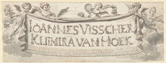 Putti met een spandoek met de namen van Joannes Visscher en Kuinira van Hoek by Philip Tidemann