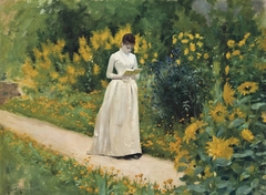 Reading on the garden path by Albert Aublet
