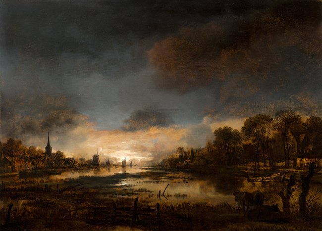 "River Landscape at Sunset" Aert van der Neer - Artwork on USEUM