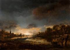 River Landscape at Sunset by Aert van der Neer