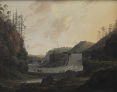 River Landscape with a Waterfall near Bogstad in Norway