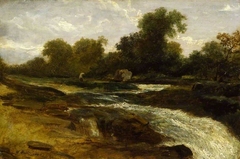 River landscape with an angler by William James Müller