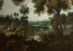 River Landscape with Figures by Anonymous