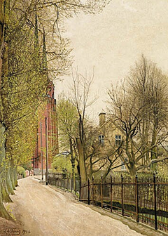 Roskilde Cathedral seen from the road to Fjordvilla. by Laurits Andersen Ring