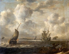 Ships off the Coast in Choppy Waters by Anonymous
