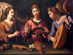 Singende Hl. Cäcilia mit zwei musizierenden Engeln