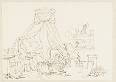 Slaapkamer met twee kinderen in een wieg by Pieter Bartholomeusz Barbiers