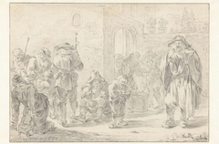 Spijsuitdeling aan pelgrims en bedelaars bij een kloosterpoort by Andries Both