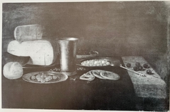 Still life with cheese, chalice and spoon by Floris van Schooten