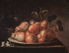 Still Life with Dish of Pears and a Sprig of Jasmine Blossom on a Ledge by Pedro de Camprobin