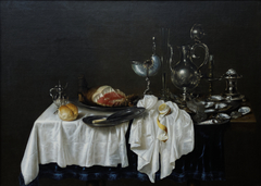Still Life with Ham, Nautilus-cup and Silver Decanter by Willem Claesz Heda