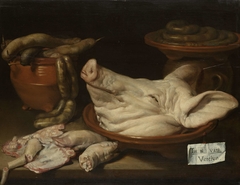 Still Life with Pig's Head, Trotters and Sausage by Monogrammist JVR