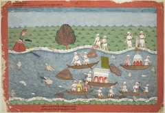 The Demon Sambar Throws the Infant Pradyumna into the River, page from a manuscript of the Bhagavata Purana by anonymous painter