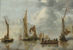 The Home Fleet Saluting the State Barge by Jan van de Cappelle