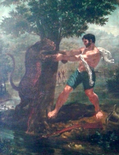 The hunter and the jaguar by Félix Taunay