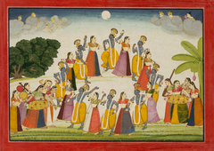 The Rasa Mandala Dance of Krishna and the Gopis, an illustration from book 10 of a Bhagavata Purana serie by Anonymous