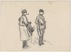 Twee jagers, staand naar rechts by Jan van Essen
