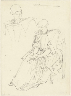 Twee schetsen naar het kostuum van een vrouw uit Axel by Bernard Picart