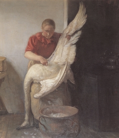 A Young Girl Plucking a Swan