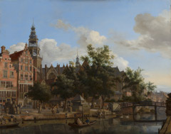 View of Oudezijds Voorburgwal with the Oude Kerk in Amsterdam by Jan van der Heyden