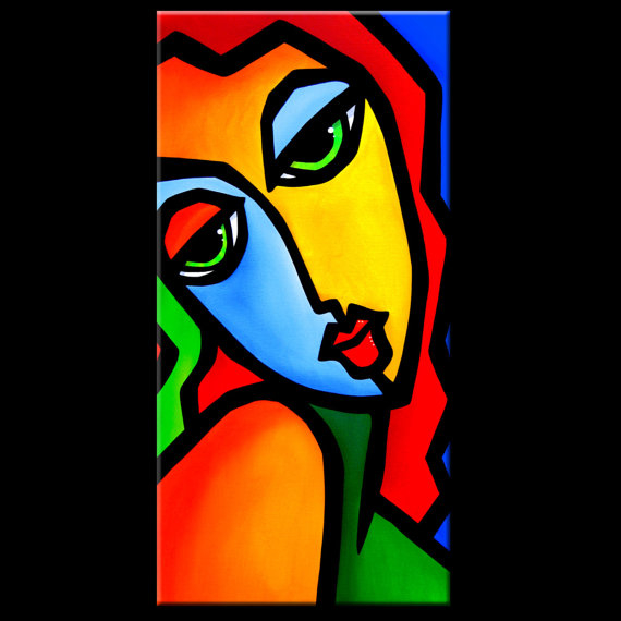 Wake Me Up - Original Abstract painting Modern pop Art large colorful woman by Fidostudio