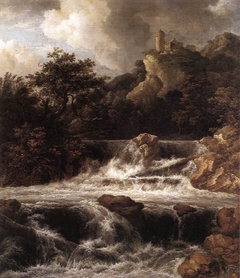 Waterfall with Castle Built on the Rock by Jacob van Ruisdael