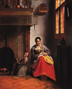 Woman Nursing an Infant, with a Child and a Dog by Pieter de Hooch