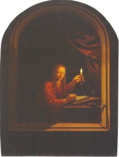 Young Man Writing by Candlelight by Toussaint Gelton