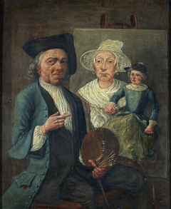Zelfportret met vrouw en kind by Pieter Lofvers
