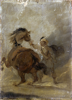 A Man holding a Horse by Sir Peter Francis Bourgeoi