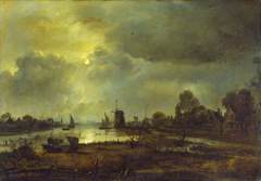 A River Scene by Moonlight by Unknown Artist