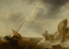A small vessel beating off a rocky coast by Jacob Adriaensz Bellevois