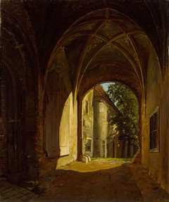 A vaulted Hall in the Scharfenberg Castle near Dresden by Thomas Fearnley