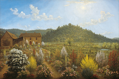 A view of the artist's house and garden, in Mills Plains, Van Diemen's Land