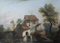 A Watermill and Millpond with Figures by Jacques Nicolas Julliard