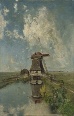 A Windmill on a Polder Waterway, Known as ‘In the Month of July’ by Paul Joseph Constantin Gabriël