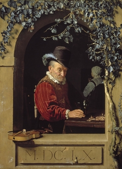 An old violin player in a stone arched niche by Frans van Mieris the Elder