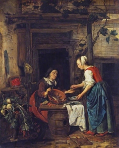 An Old Woman Selling Fish by Gabriël Metsu