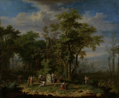 Arcadian Landscape with a Ceremonial Sacrifice by Jan van Huysum