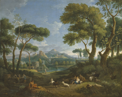 Arcadian landscape with shepherds and shepherdesses